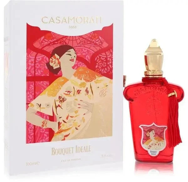 Xerjoff Casamorati 1888 Bouquet Ideale fragrance bottle in wine-colored art deco glass with cinnamon and woody notes