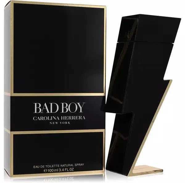 Carolina Herrera Bad Boy men's fragrance bottle with lightning bolt design and sophisticated scent notes