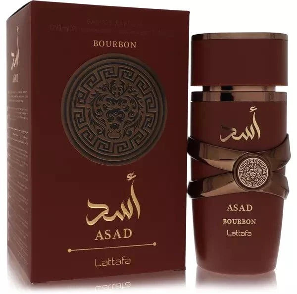 Lattafa Asad Bourbon Eau de Parfum bottle with oriental spicy men's fragrance packaging