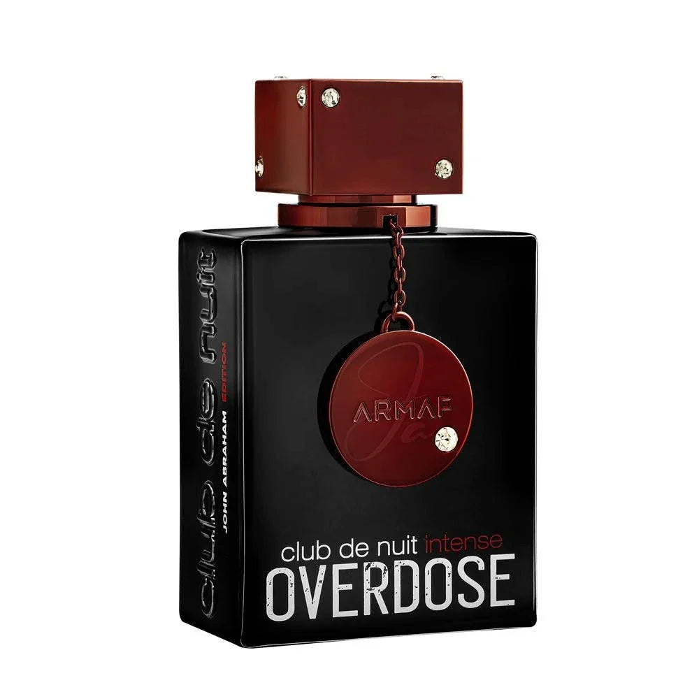 Bottle of Club de Nuit Intense Overdose perfume with fresh citrus and woody notes.