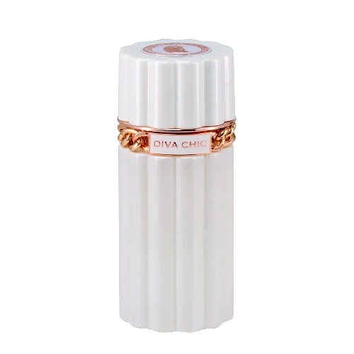 Dumont Diva Chic Eau De Parfum bottle with citrus, floral, and gourmand notes background
