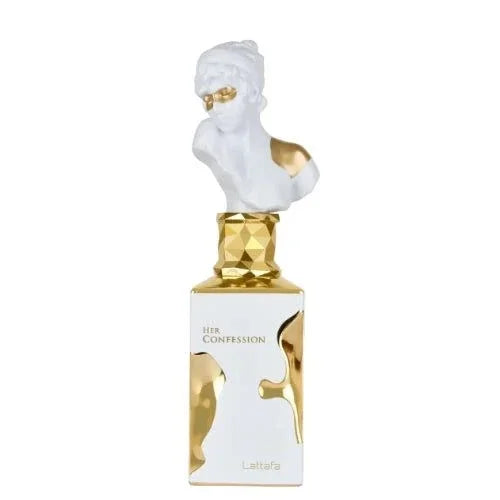Lattafa Her Confession Eau de Parfum bottle with warm cinnamon and floral fragrance notes for women