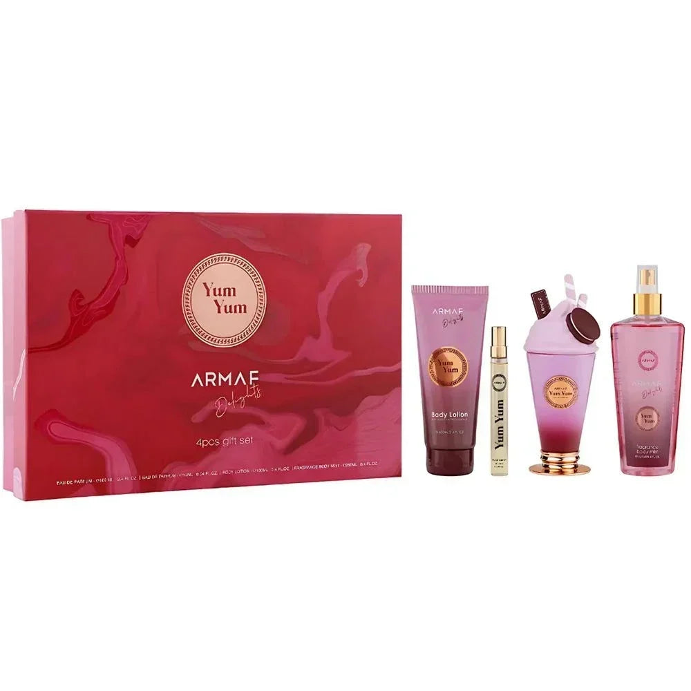 YUM YUM 4 PCS GIFT SET with eau de parfum, body lotion, and body mist in elegant packaging