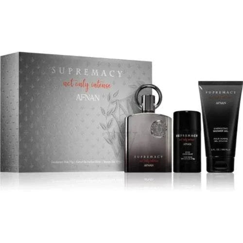 Afnan Supremacy Not Only Intense 3 piece gift set with perfume, deodorant, and shower gel for men