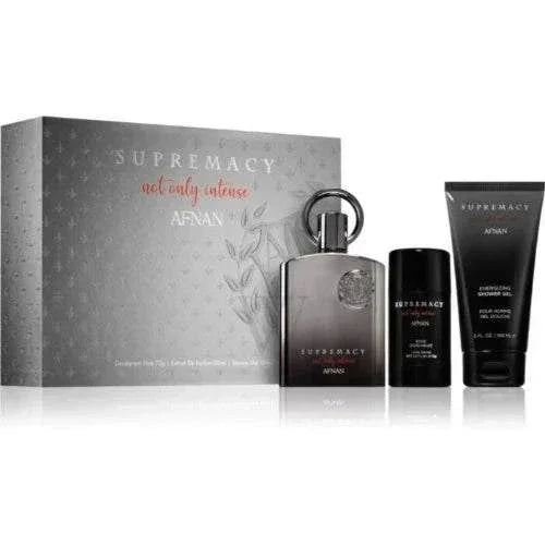 Afnan Supremacy Not Only Intense 3 piece gift set with perfume, deodorant, and shower gel for men