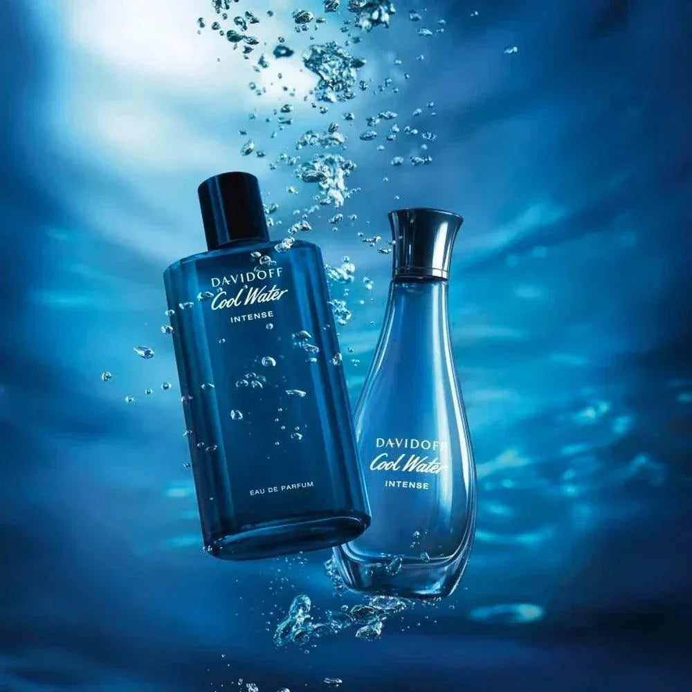Bottle of Davidoff Cool Water Intense men's fragrance with fresh citrus and tropical notes