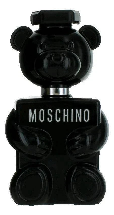 Moschino Toy Boy Eau de Parfum bottle with woody spicy fragrance for men featuring fresh fruits, florals, and smooth woods