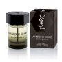 Yves Saint Laurent La Nuit Eau de Toilette in a clear rectangular glass bottle with dark geometric cap and black box.