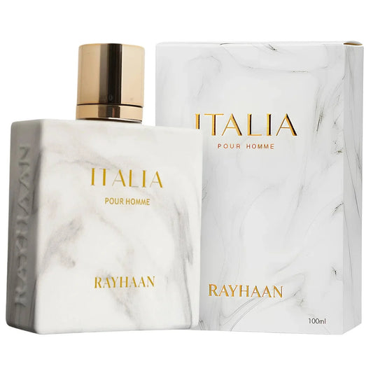 Rayhaan Italia Eau De Parfum bottle with citrus and woody fragrance notes for men
