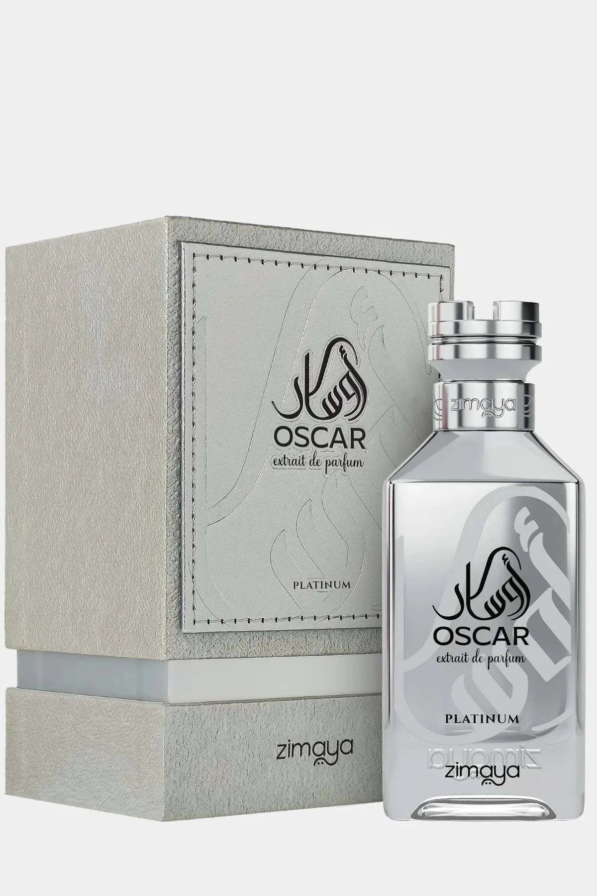 Zimaya Oscar Platinum mens cologne bottle with woody spicy fragrance notes