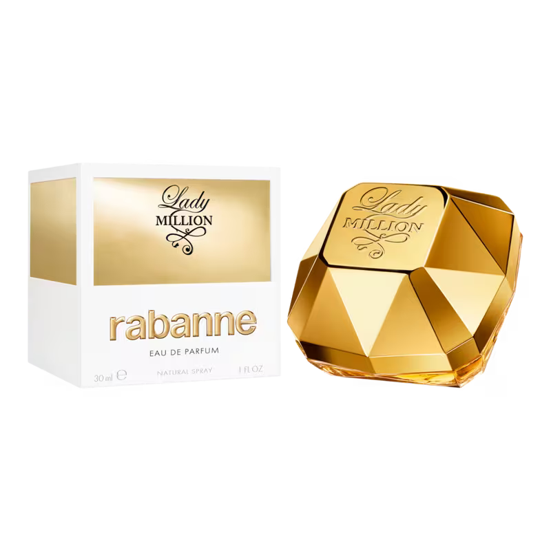 Paco Rabanne Lady Million Eau de Parfum bottle with luxurious feminine design and floral-fruity scent notes