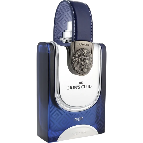 Bottle of Armaf The Lion's Club Rugir perfume with oriental-floral notes including apple, lavender, vanilla, and sandalwood
