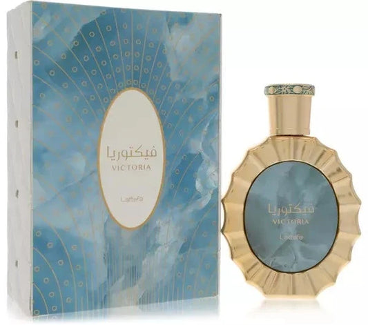 Lattafa Victoria unisex fragrance bottle with lemon, neroli, and vanilla scent notes
