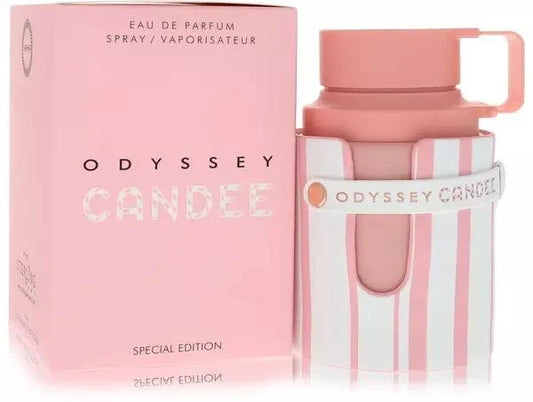 Armaf Odyssey Candee perfume bottle with floral fruity design and 100ml Eau de Parfum label