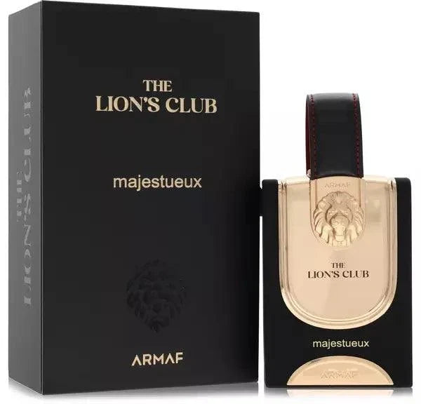 Armaf The Lion's Club Majestueux Cologne bottle with rich woody-spicy scent notes of cinnamon, tobacco, incense, and vanilla