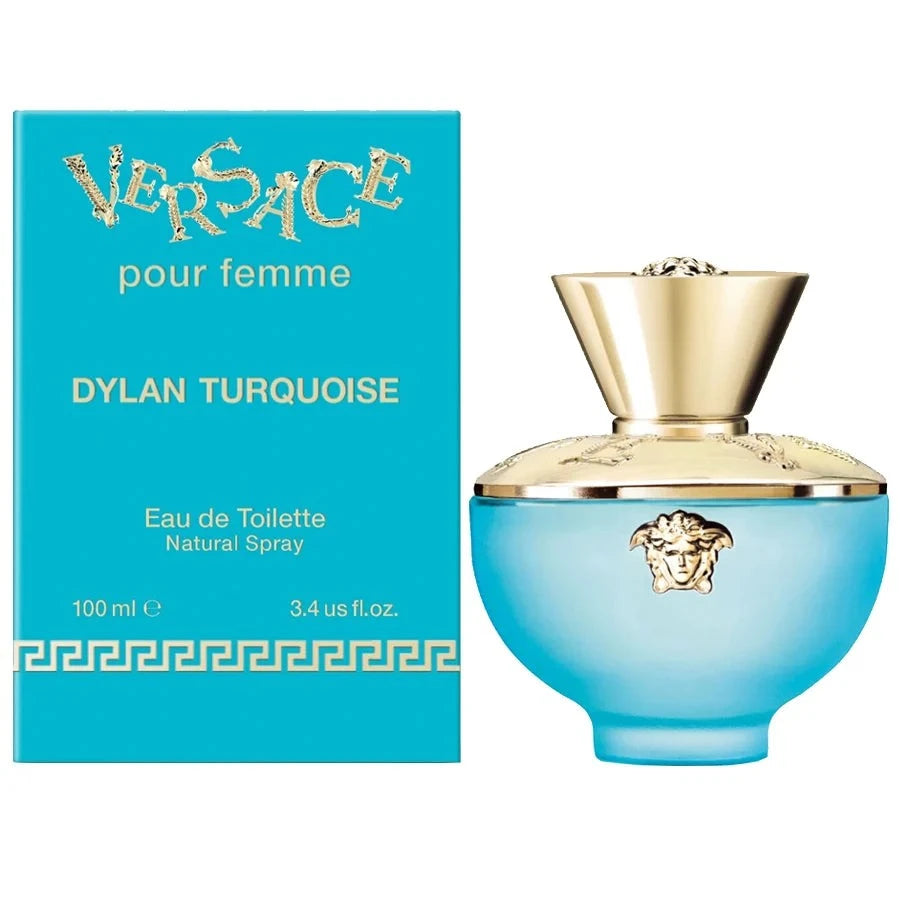 Versace Dylan Turquoise women's fragrance bottle with fresh citrus and tropical guava notes