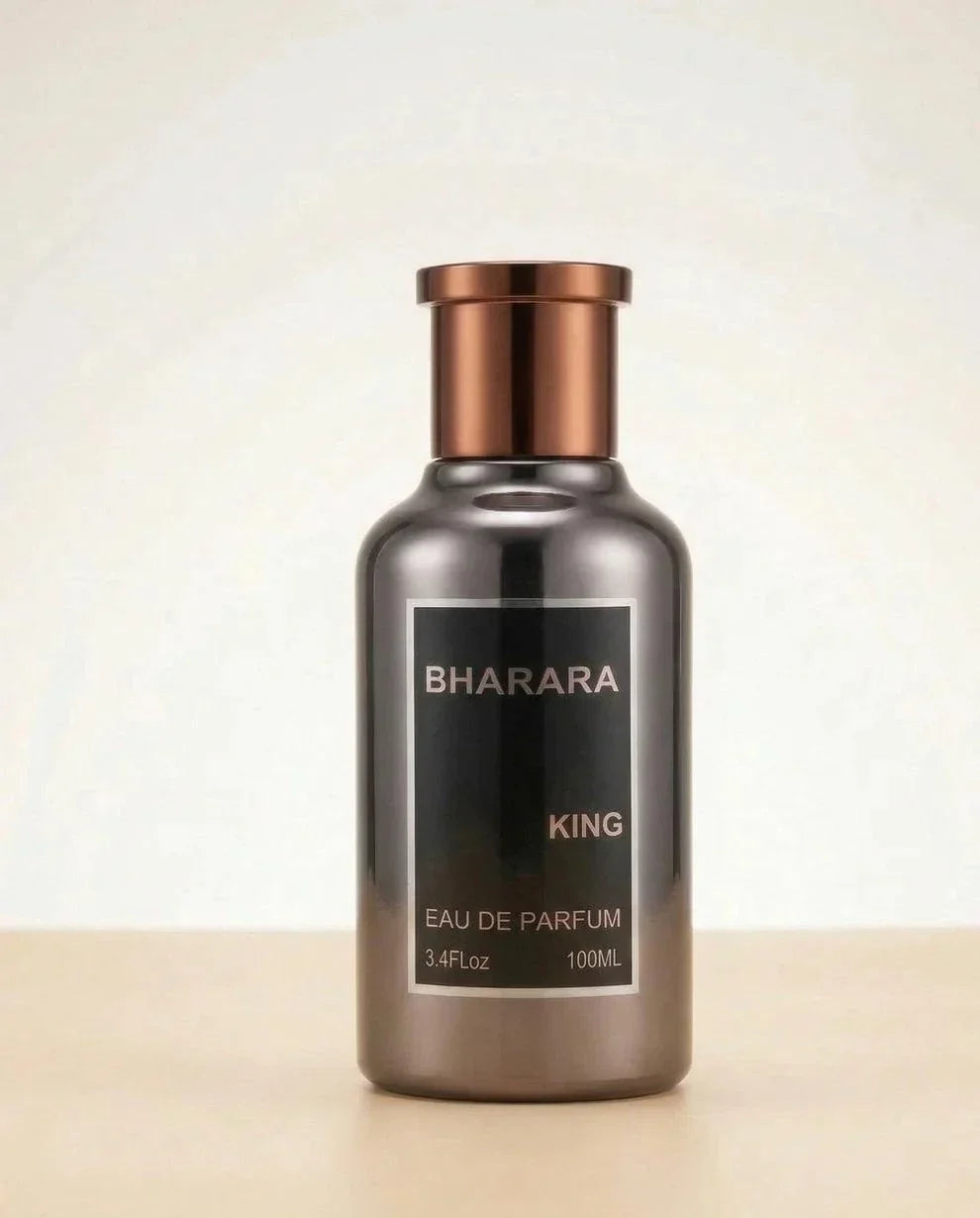 Bharara King-Mens Cologne bottle with citrus and fruity fragrance notes including orange, bergamot, lemon, tutti-frutti, white musk, amber, and vanilla.