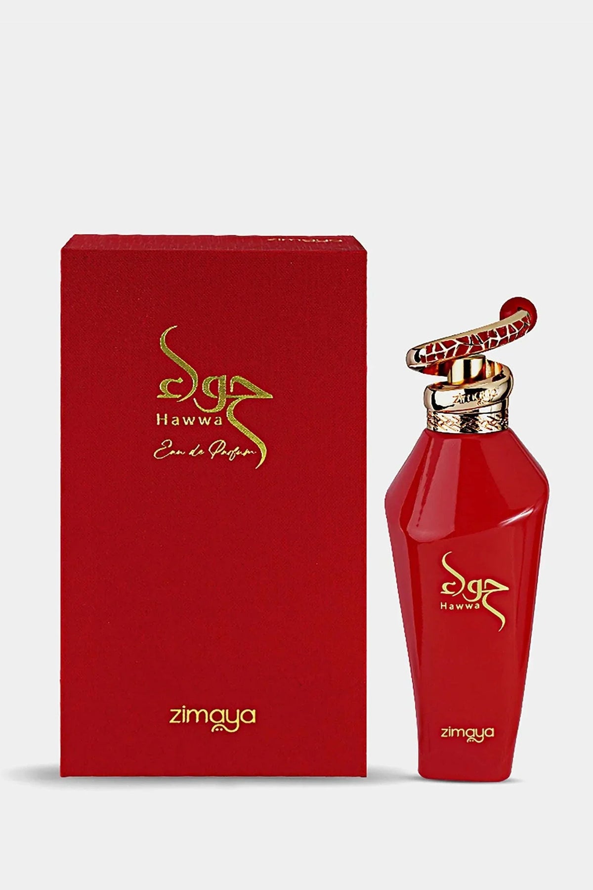 Zimaya Hawwa Red Eau de Parfum bottle with fruity, floral, and musky fragrance notes