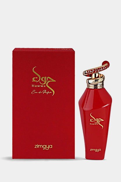 Zimaya Hawwa Red Eau de Parfum bottle with fruity, floral, and musky fragrance notes