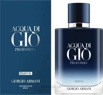 Giorgio Armani Acqua Di Gio Profondo men's fragrance bottle with marine and woody notes background