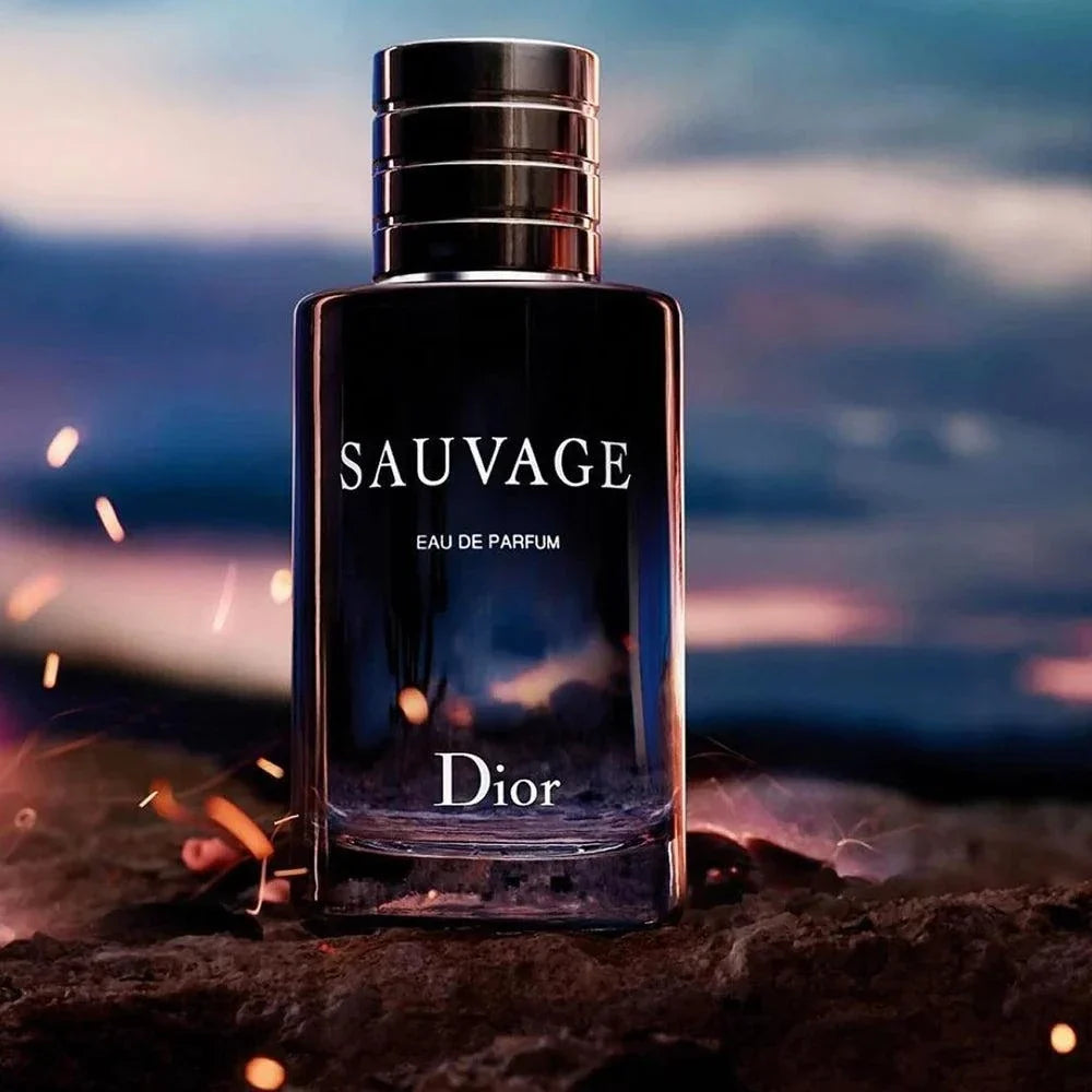 Christian Dior Sauvage men's fragrance bottle with fresh woody scent elements