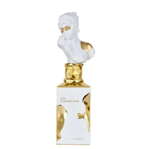 Lattafa Her Confession Eau de Parfum bottle with warm cinnamon and floral fragrance notes for women