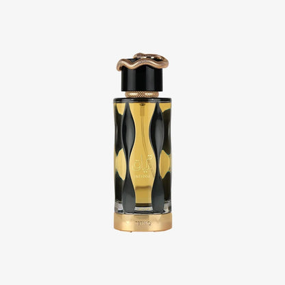 Lattafa Teriaq Intense perfume bottle with amber-spicy fragrance elements and luxurious scent notes