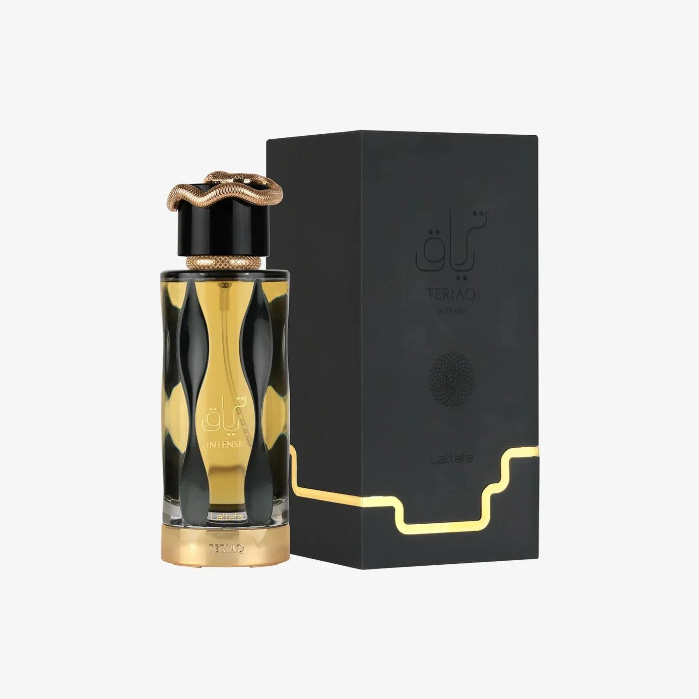 Lattafa Teriaq Intense amber-spicy perfume bottle with luxurious design