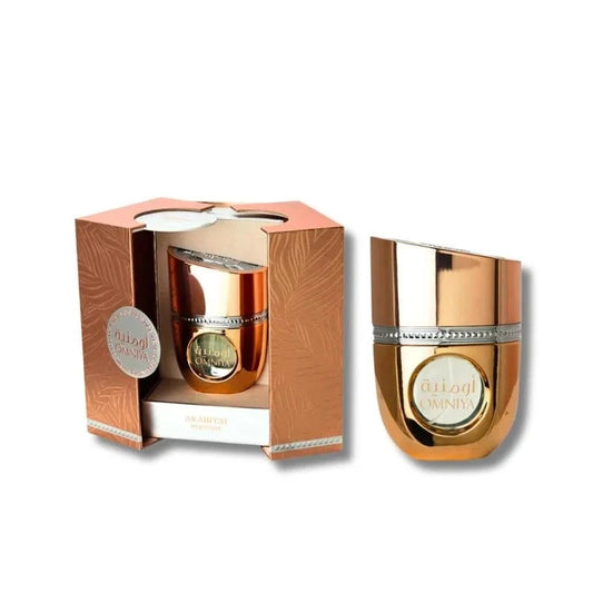 Arabiyat Prestige Omniya Eau de Parfum bottle with floral and woody fragrance notes, elegant design