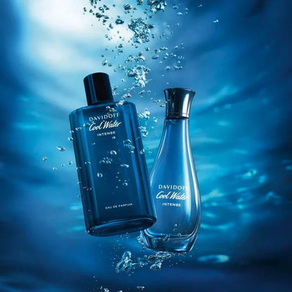 Bottle of Davidoff Cool Water Intense men's fragrance with fresh citrus and tropical notes
