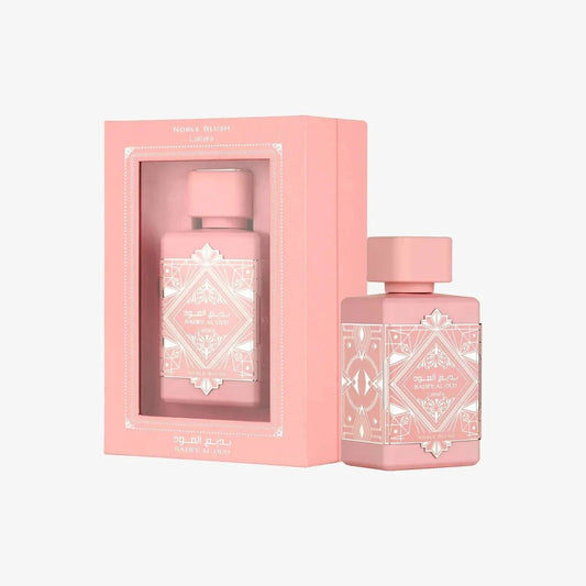 Lattafa Badee Al Oud Noble Blush Eau de Parfum bottle with floral gourmand scent