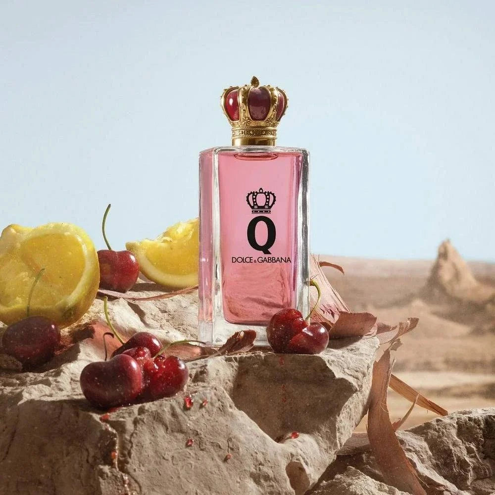 Dolce & Gabbana Q Intense women's fragrance bottle with cherry, floral, and amber notes packaging 3.4 oz EDP 2024 release