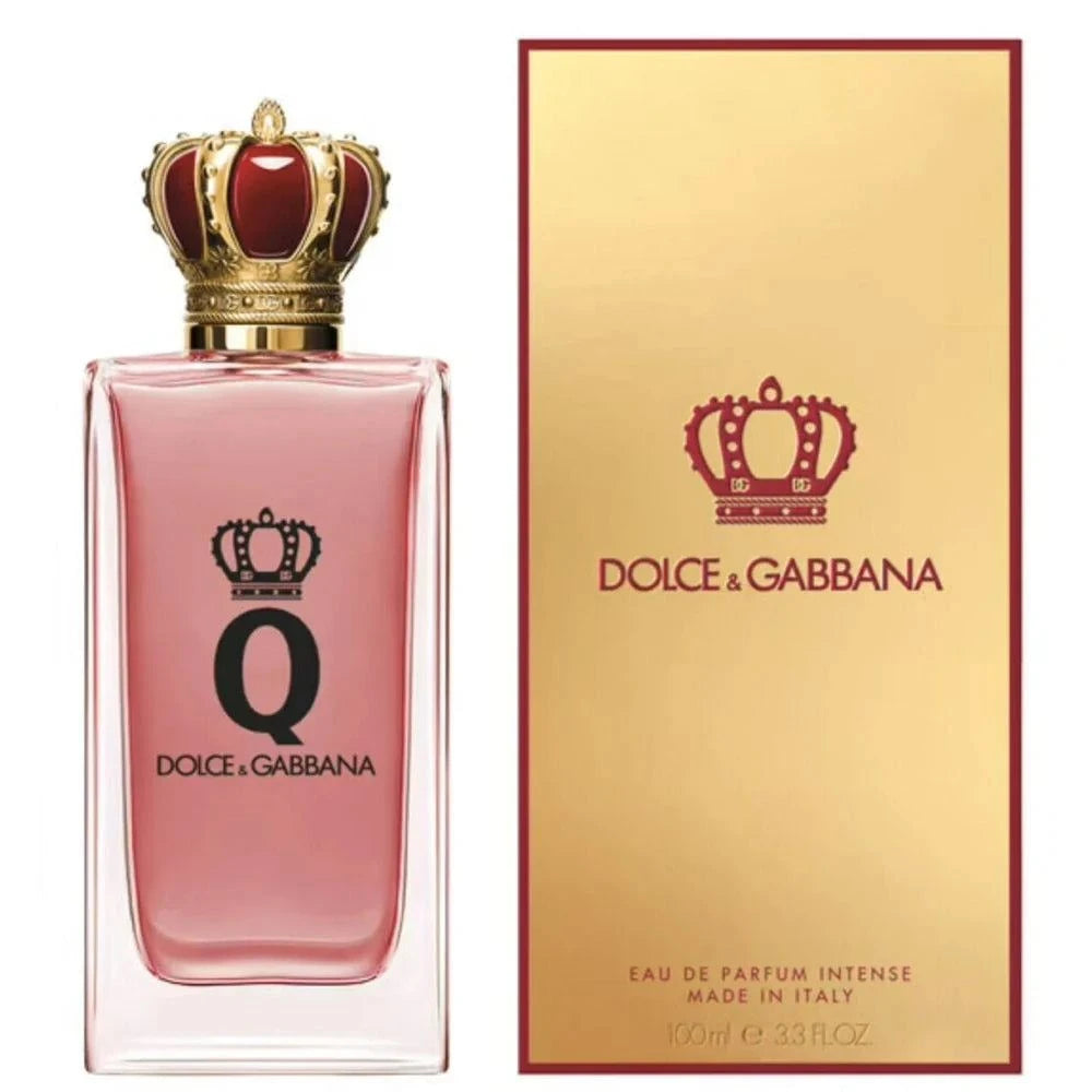 Dolce & Gabbana Q Intense women's fragrance bottle with black cherry, heliotrope, and amber notes in elegant packaging