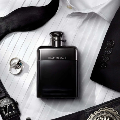 Ralph's Club Men's Cologne bottle by Ralph Lauren with woody aromatic fragrance notes of lavandin, clary sage, cedarwood, and vetiver