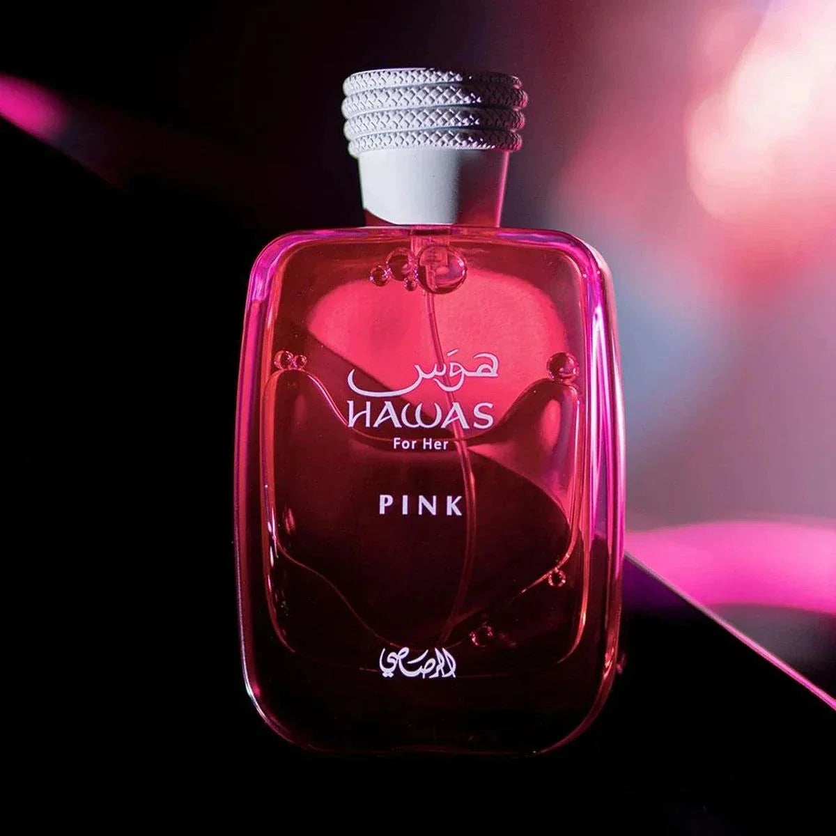Rasasi Hawas Pink Eau de Parfum bottle with floral and gourmand scent notes for women