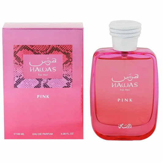 Hawas Pink Eau de Parfum bottle with floral and gourmand scent notes for women
