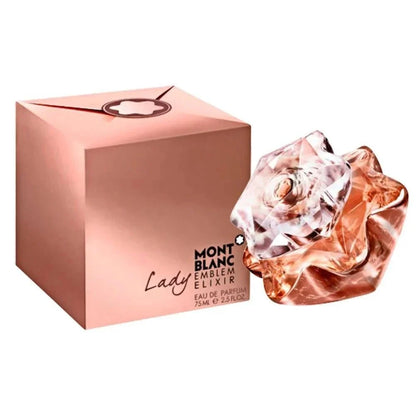 Montblanc Lady Emblem Elixir women's floral fruity woody Eau de parfum bottle with elegant rose scent packaging
